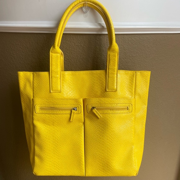 Neiman Marcus Oversized Yellow Faux Snakeskin Textured Tote is Sunshine in a Bag - Picture 1 of 9